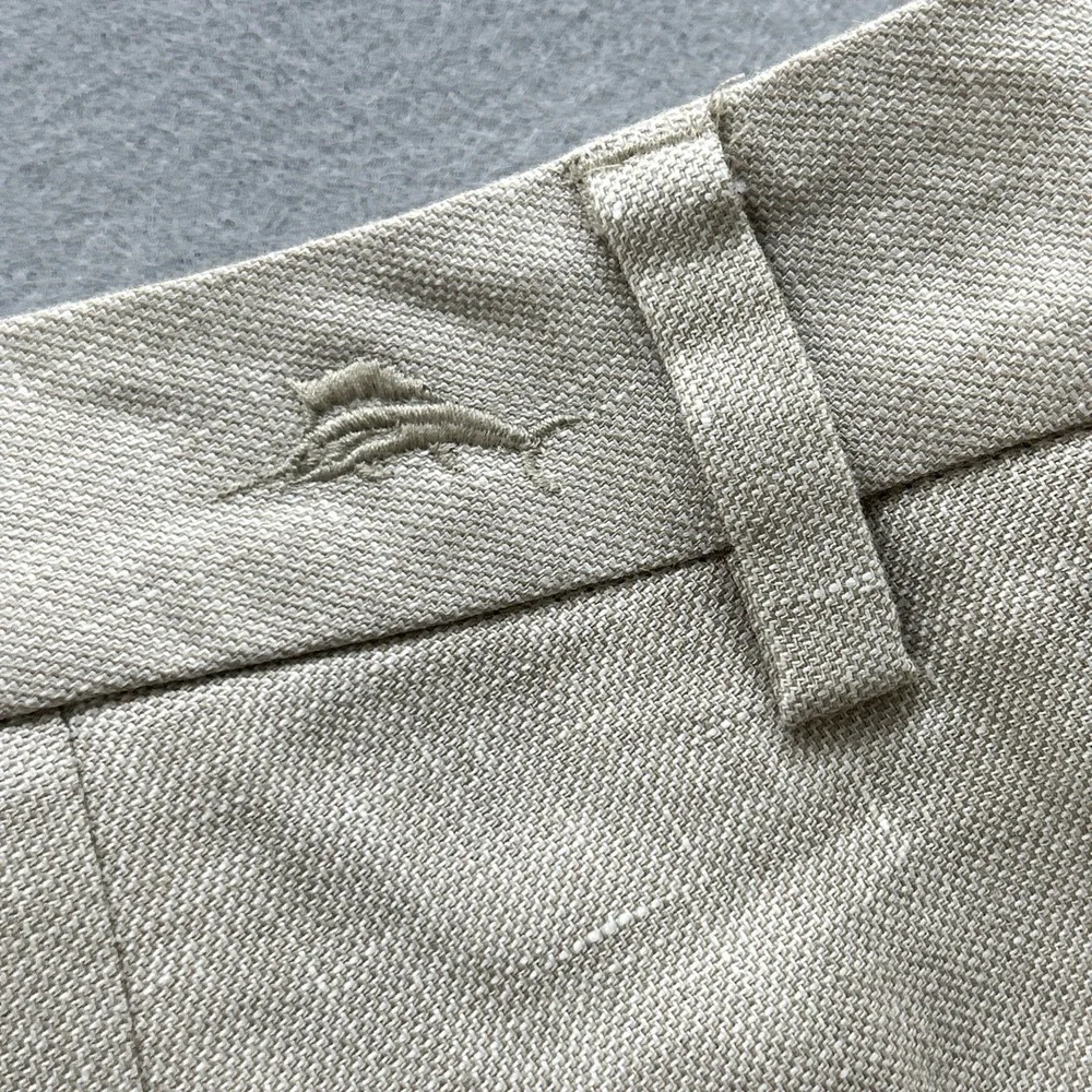 Tommy Bahama Latigo Beach Men 36(38)x32 Flat Front Khaki Linen Blend Pants.